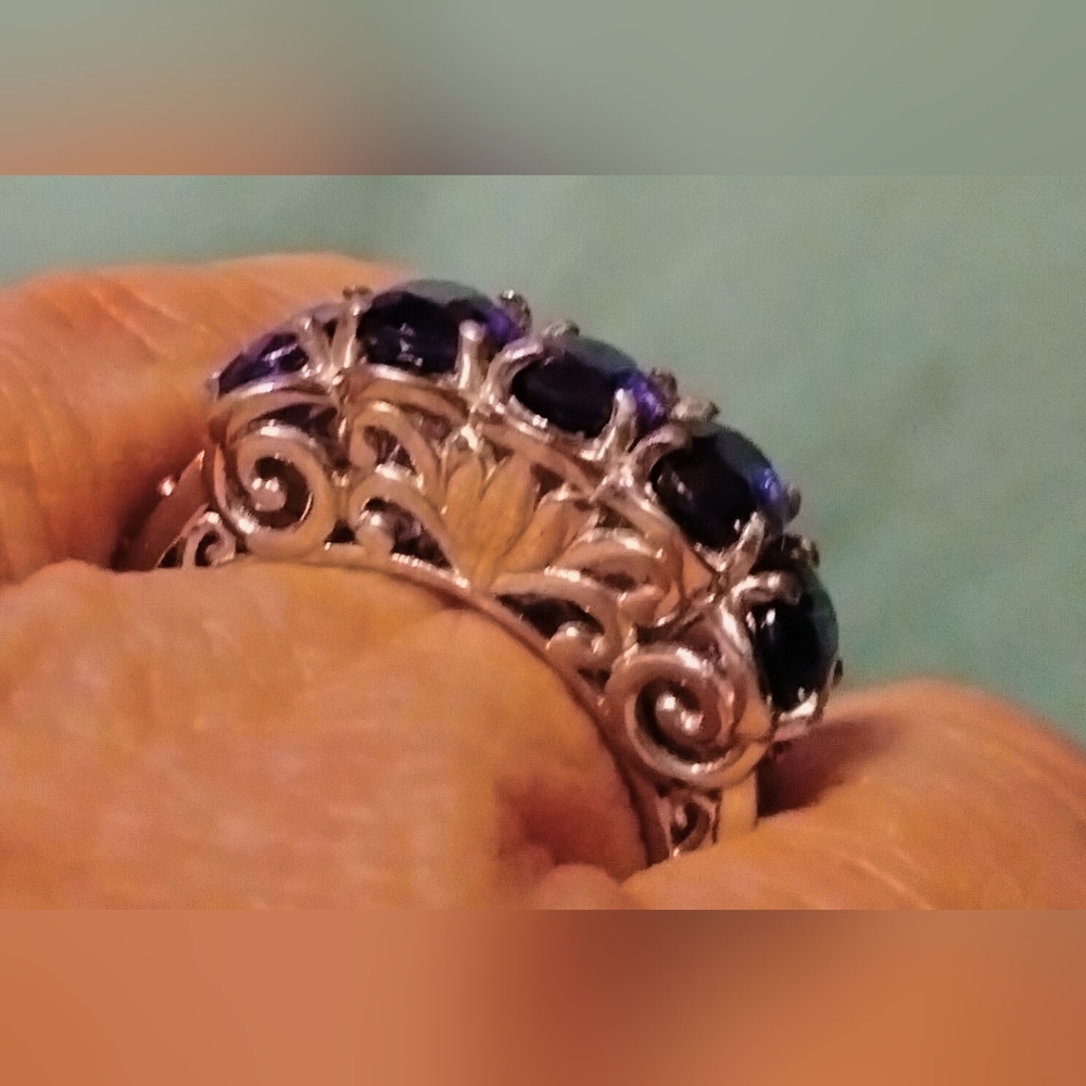 Kyanite and Tanzanite Ring in Platinum Over Sterling Silver